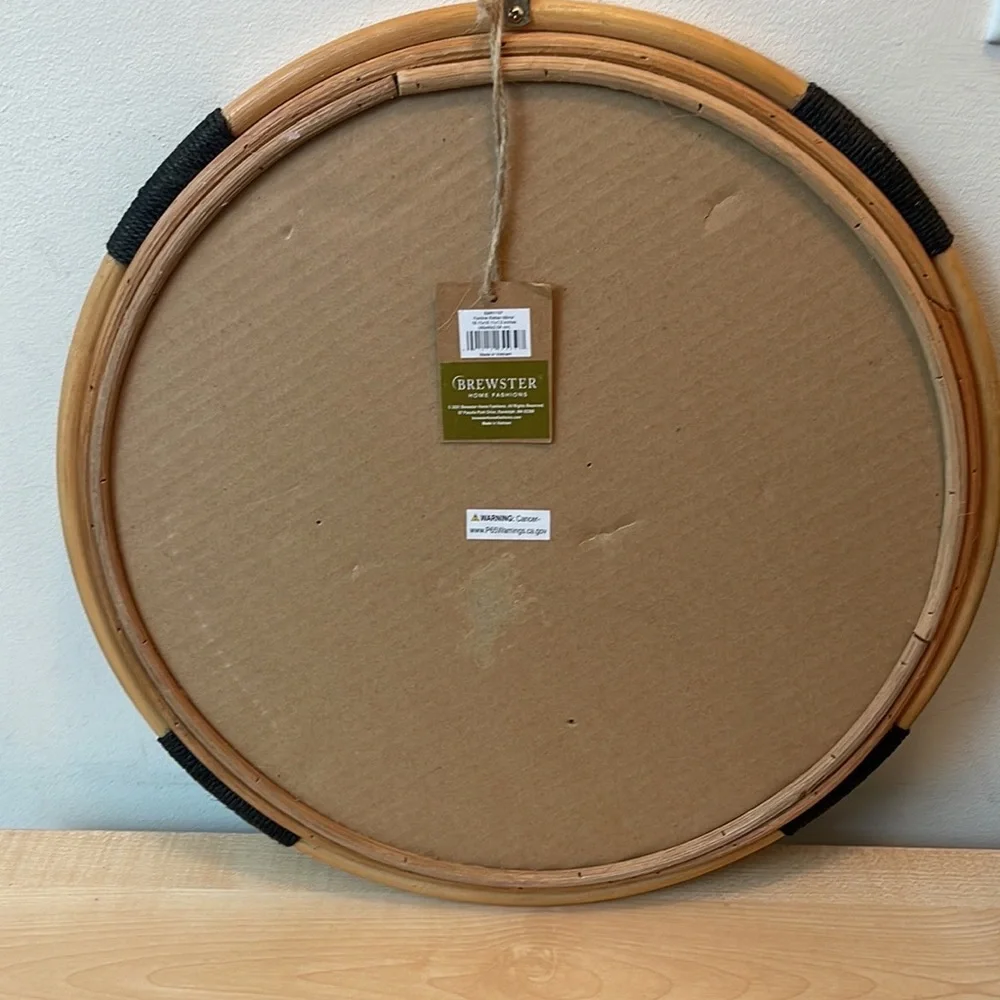 Decorative Rattan Fontaine Wall Mirror with Black Cording Accent